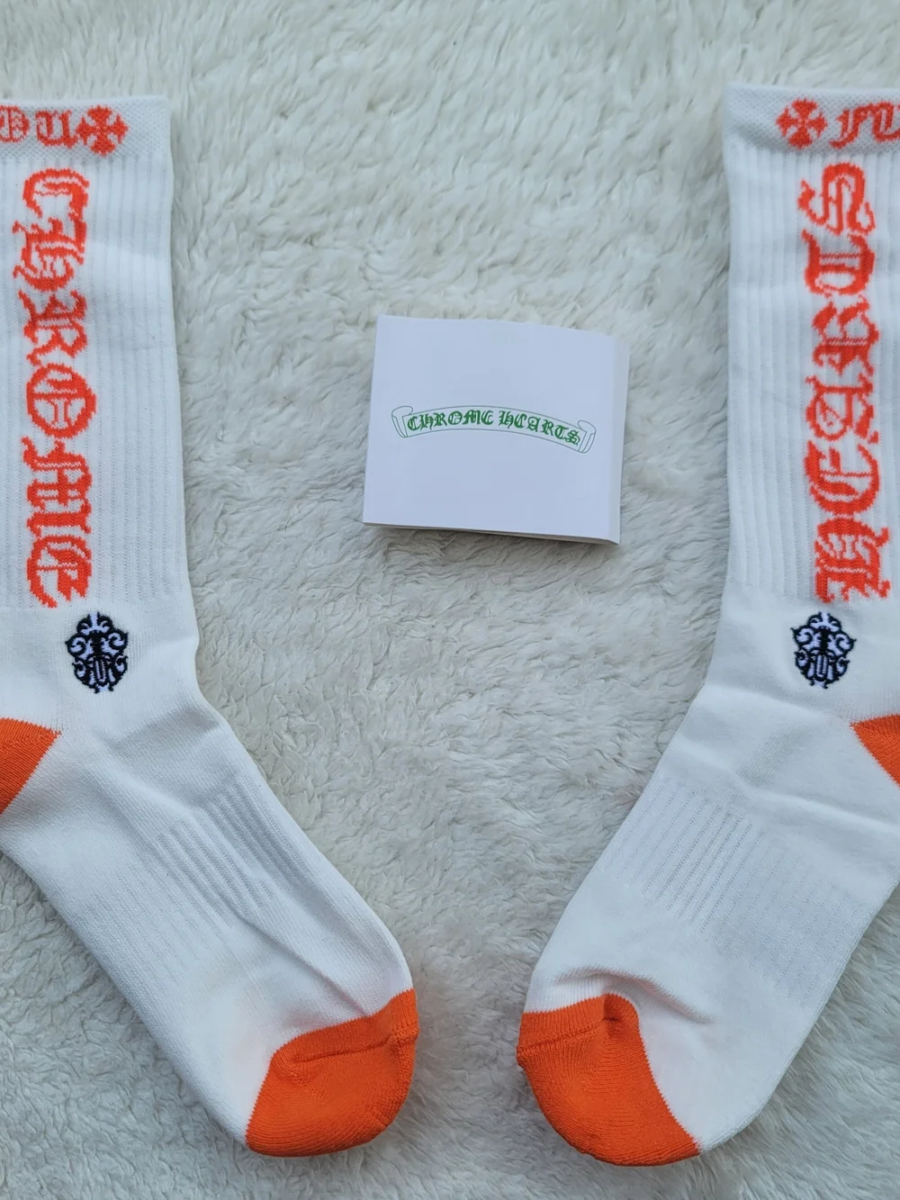 Chrome Hearts White Crew Socks with Orange Accents